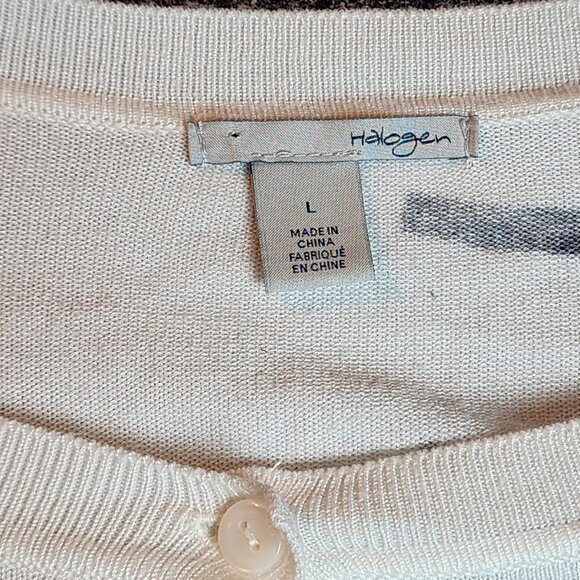 Halogen Womens Crew Neck Cardigan Sweater Size L 3/4 sleeves Preppy Office - Picture 4 of 8